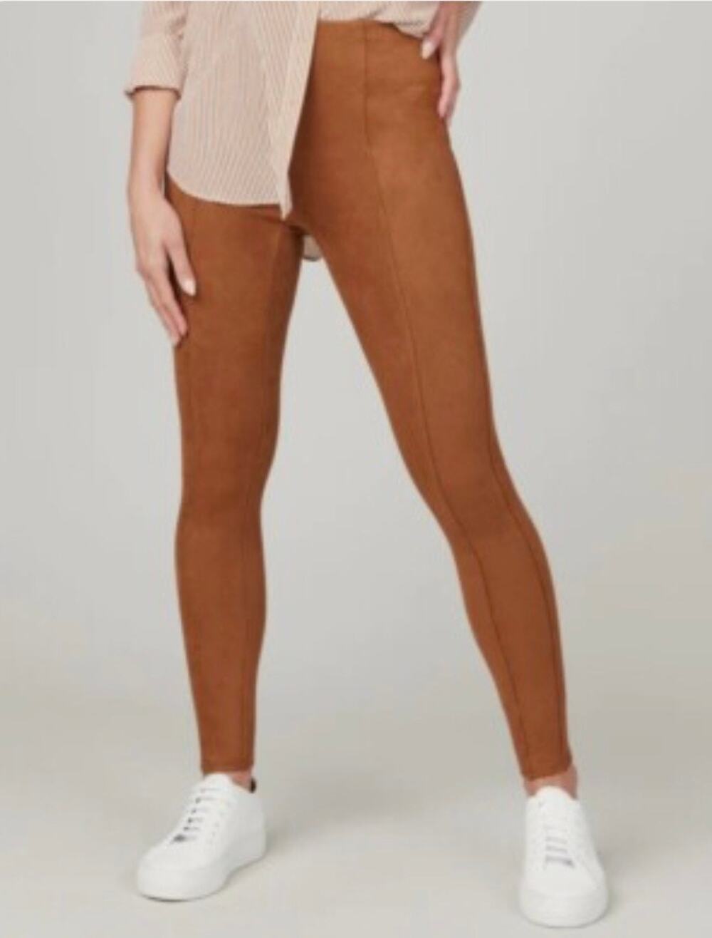 Spanx Faux Suede Leggings Tan Caramel Size M Ankle Length High Rise